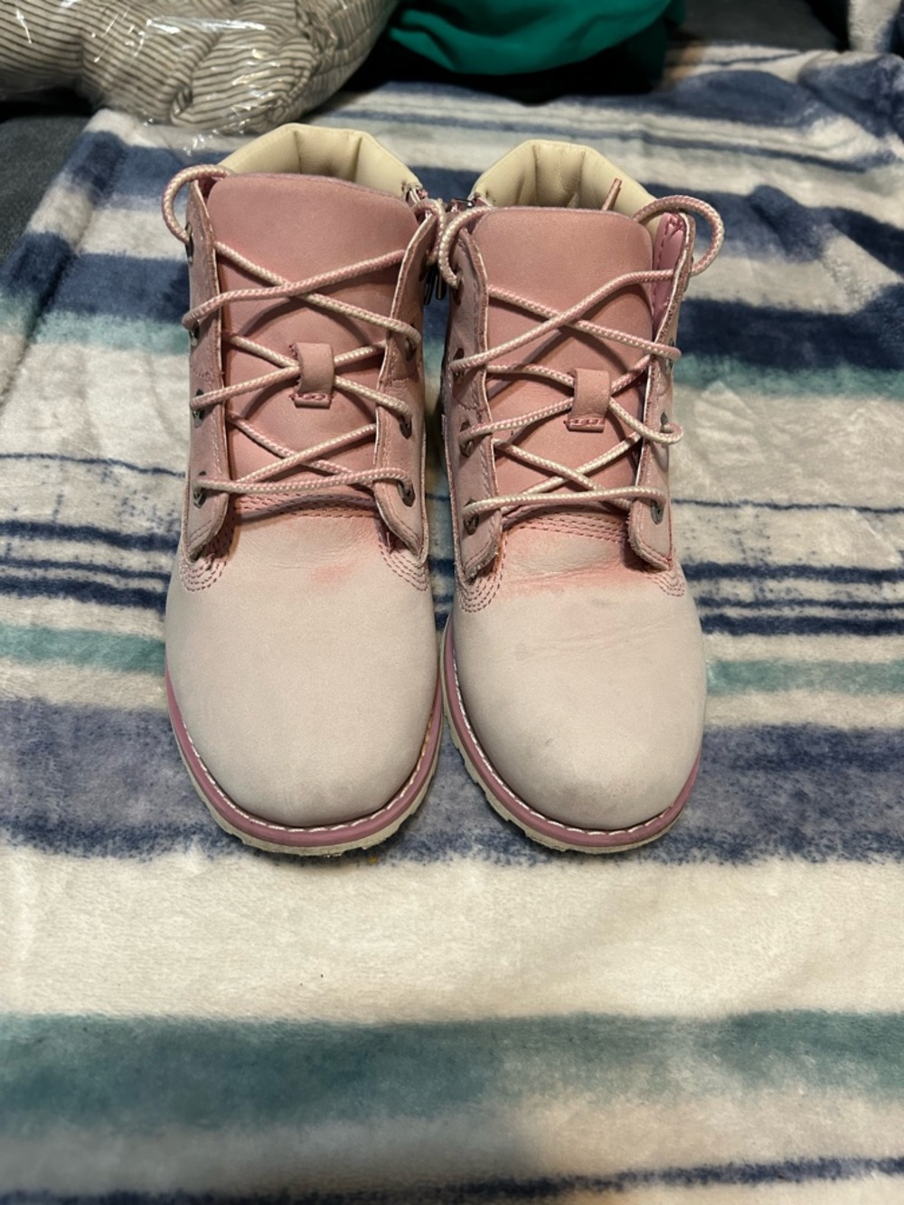Timberland Pink and Cream Kids Lace-Up Boots